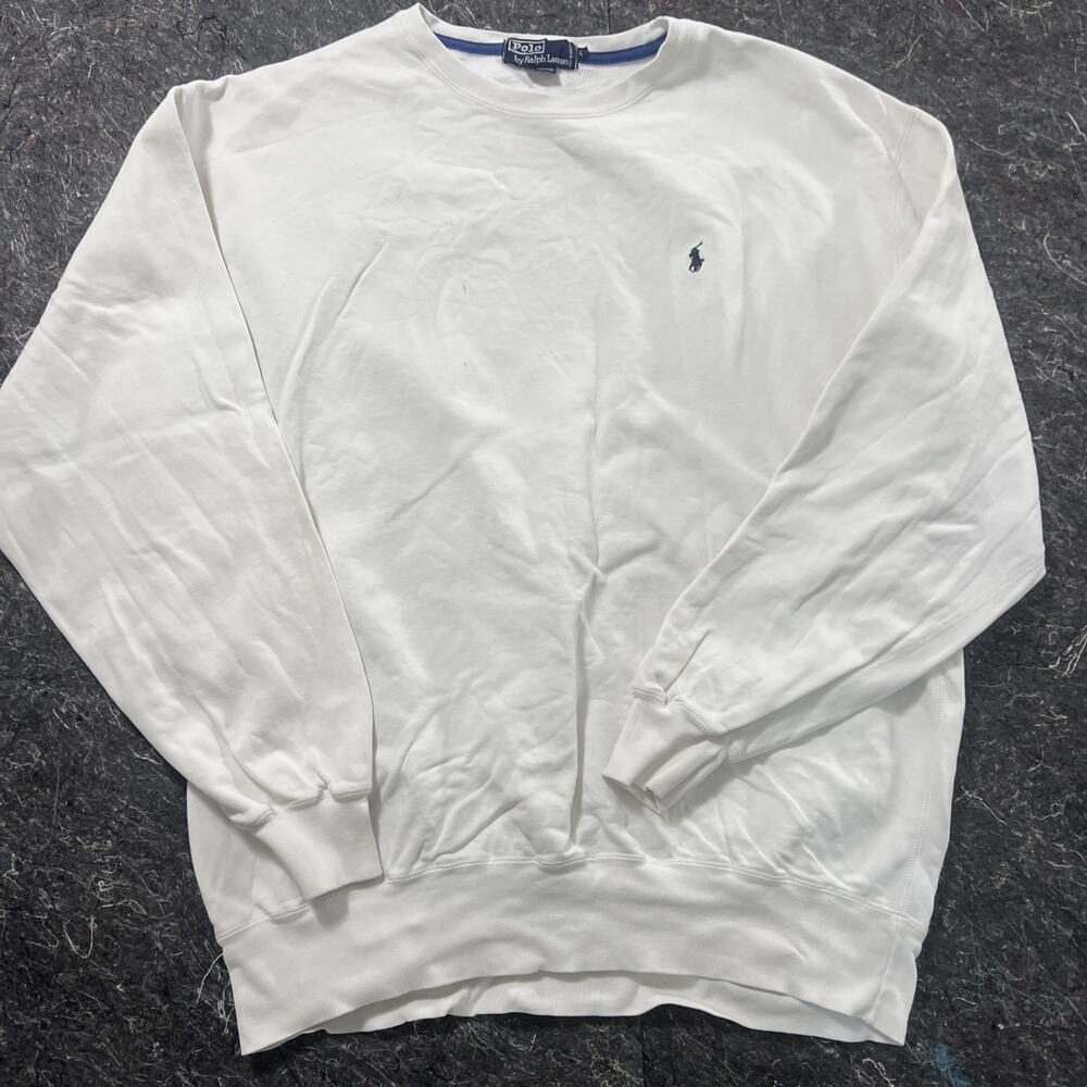 Polo Ralph Lauren Sweatshirt Mens Large White Cotton Lined Pony Logo READ